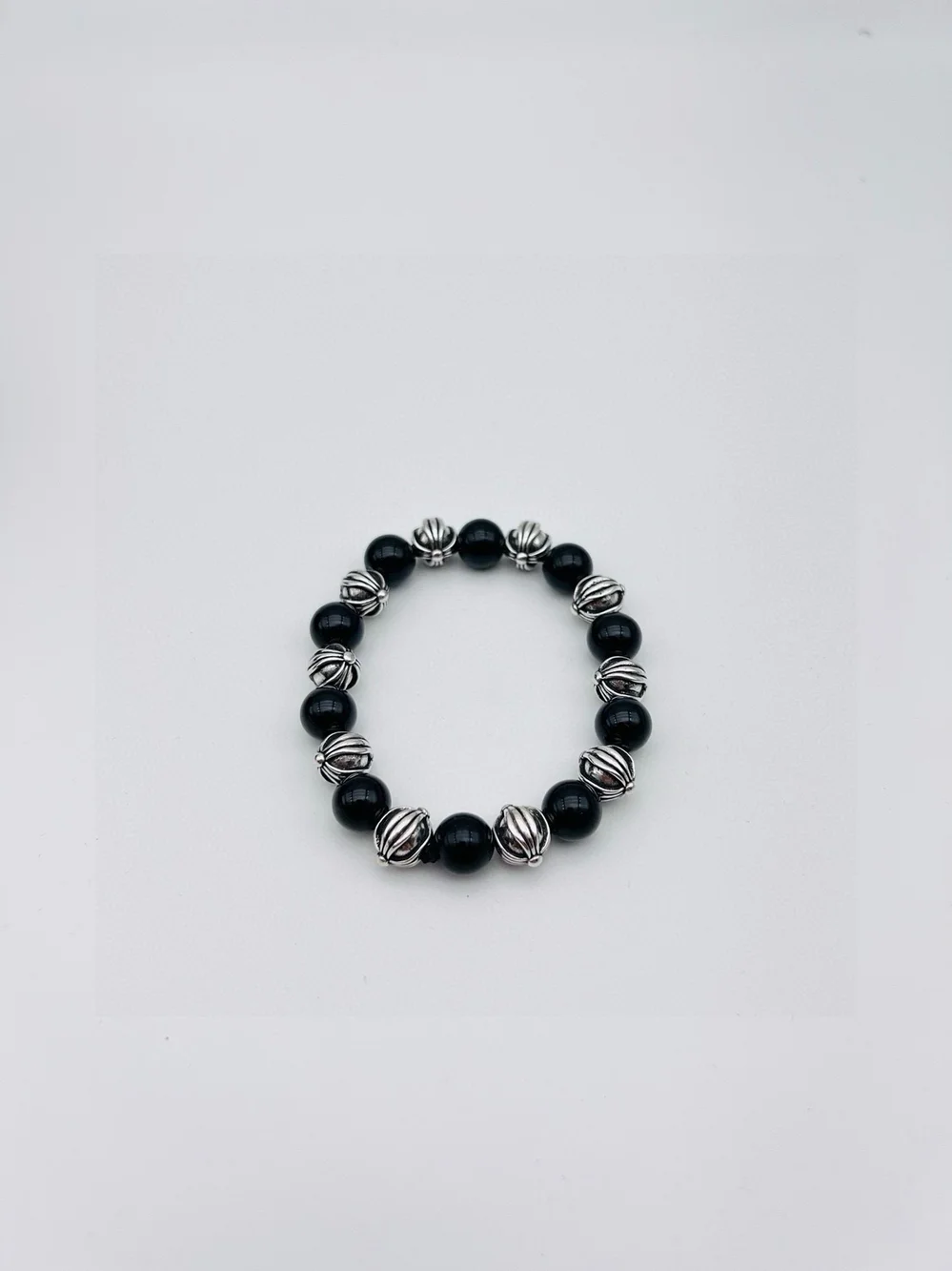 Chrome Hearts Men's Black Beaded Bracelet with Silver Accents